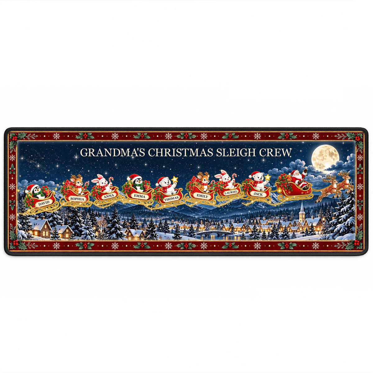 Personalized Grandma Christmas Sleigh Crew Runner Rug