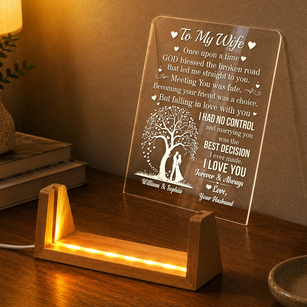 Marrying You Was The Best Decision - Personalized Acrylic Night Light to Couples Husband Wife Gift