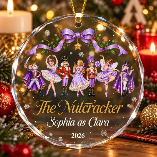 Personalized Pink Nutcracker Ballet Dancers Crystal Ornament