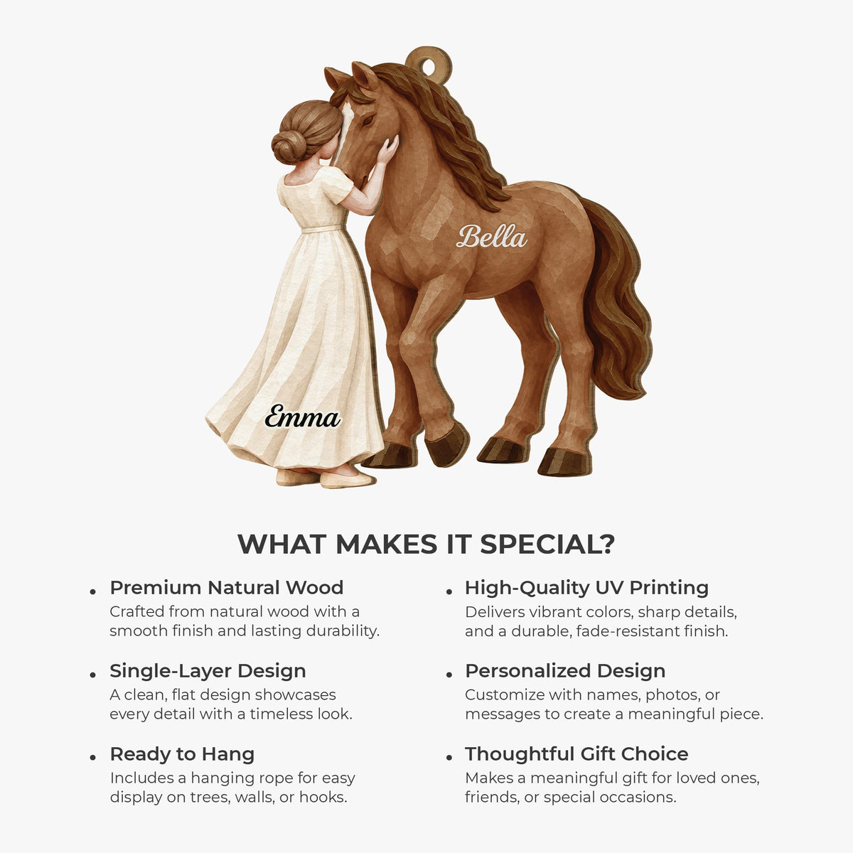 Personalized Girl and Horse Name Wooden Ornament