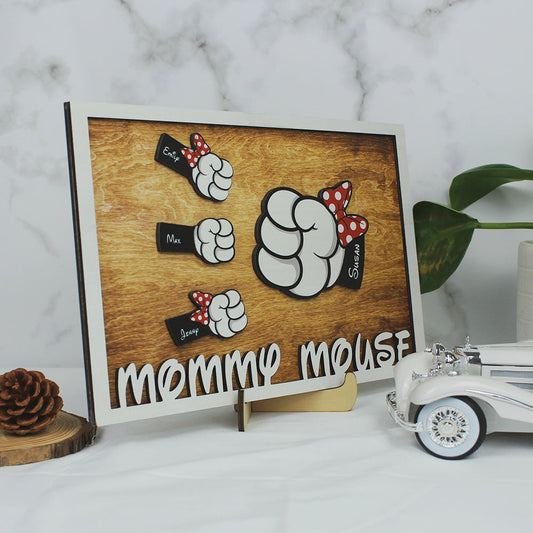 Mama Maus – personalisierter Schildständer aus geschichtetem Holz – Geschenk für Mama, Papa