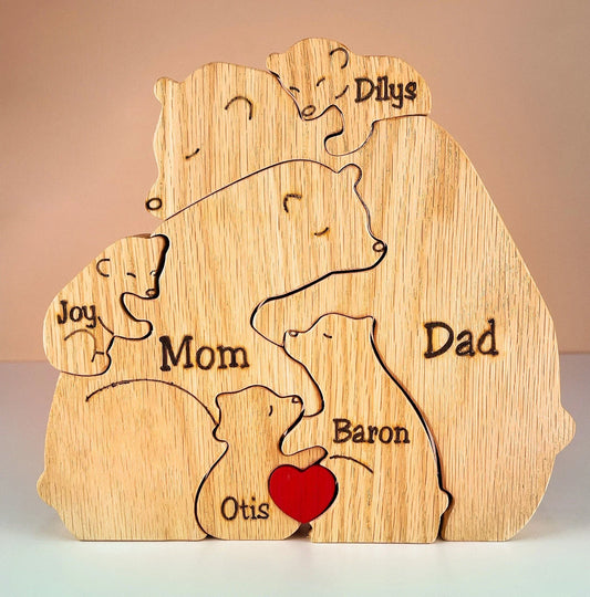 Handgefertigt – Familie – Bären-Familienpuzzle aus Holz – Tierschnitzereien aus Holz