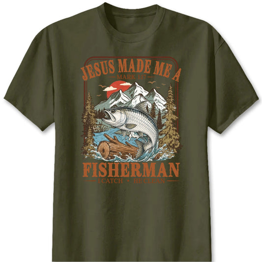 Personalized Jesus Made Me A Fisherman Graphic Tee