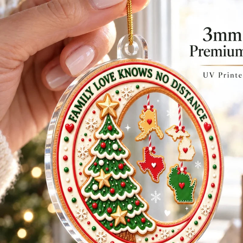 Family Love Knows No Distance Christmas Cookie States - Personalized Ornament - Long Distance Family