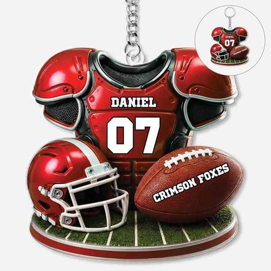 Personalized Football Keychain with Custom Name and Number - Ideal Gift for Football Players and Spo
