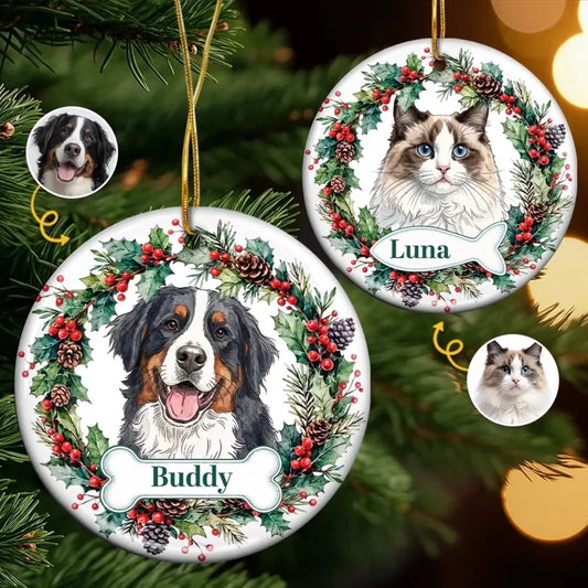 Custom Photo Ceramic Ornament - Personalized Pet Christmas Memorial Sympathy Gifts For Dogs, Cats - 