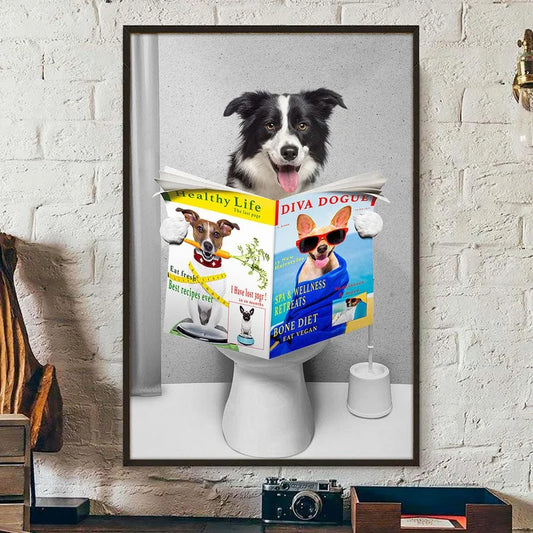 Pets Reading Newspaper in Toilet - Personalized Custom Pet Photo Poster / Canvas