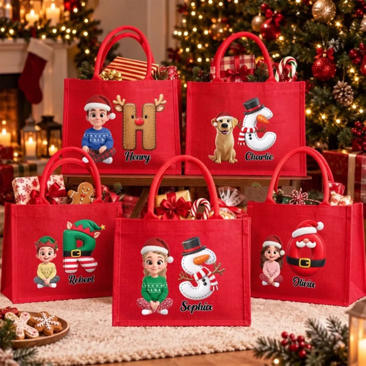 Custom Burlap Tote Bag - Personalized Christmas Birthday Gifts For Mom, Dad, Brother, Sister - Merry