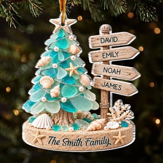 Custom Sea Glass Acrylic Ornament - Personalized Christmas Birthday Gifts For Mom, Dad, Brother, Sis
