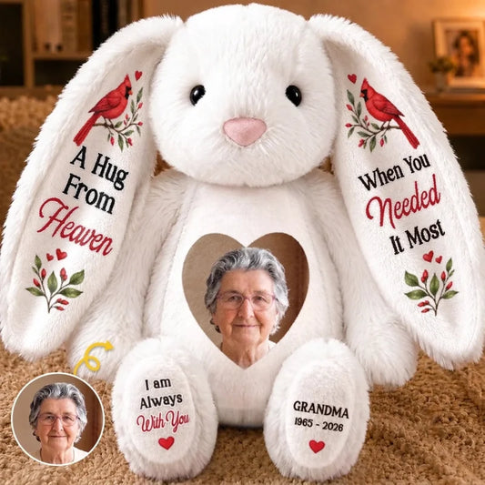 Custom Photo Heart Bunny Plush - Personalized  Memorial Sympathy Gifts For Loss Of Mom, Dad  - Some 