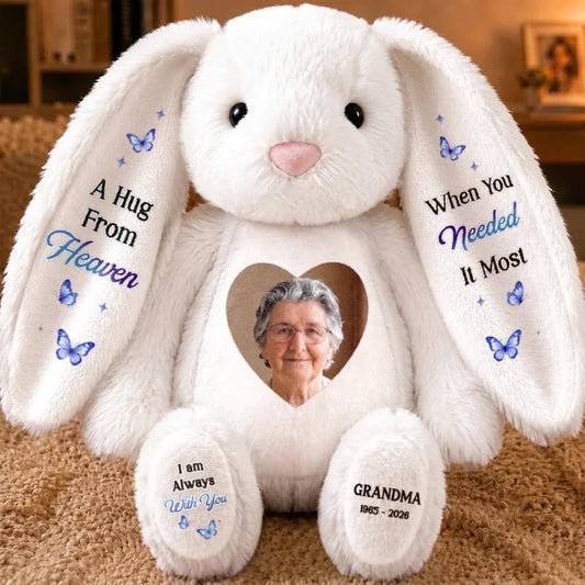 Custom Photo Heart Bunny Plush - Personalized  Memorial Sympathy Gifts For Loss Of Mom, Dad - Foreve