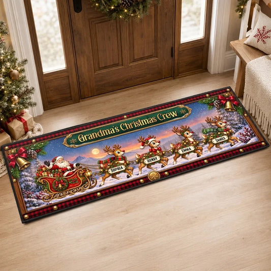 Custom Reindeer Runner Rug - Personalized Christmas Birthday Gifts For Grandma, Grandpa - Santa’s Re
