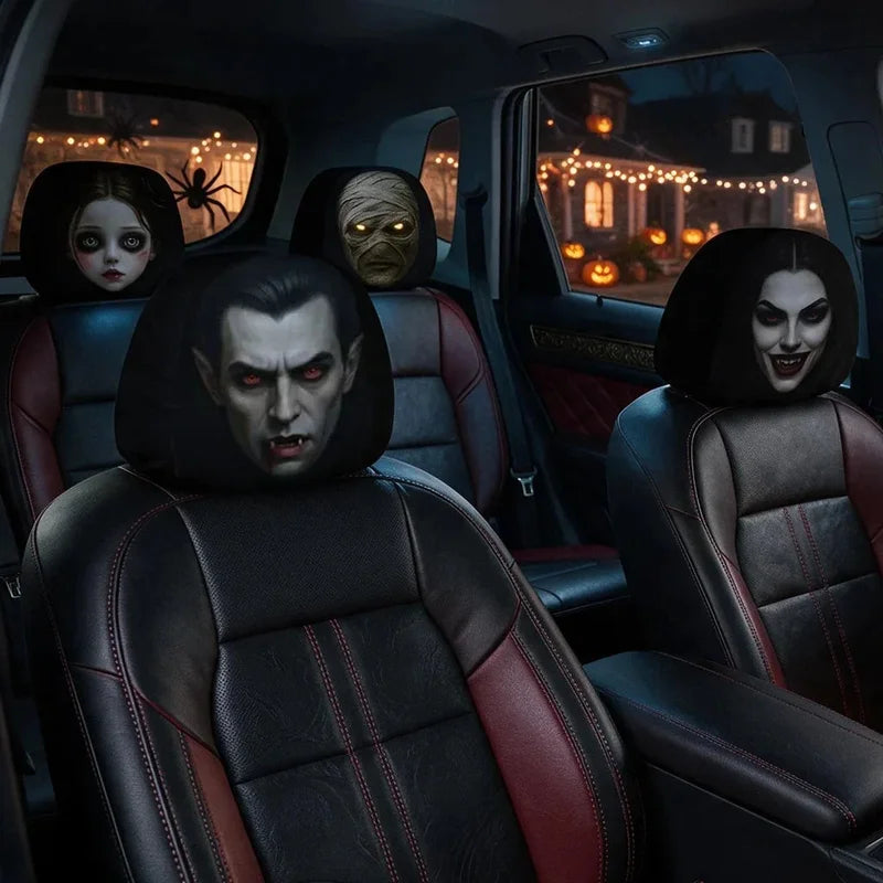 Personalized Car Headrest Cover Set, Halloween Horror Passengers, Unique Gift for Horror Fans