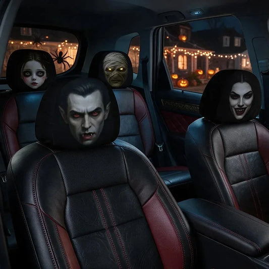 Personalized Car Headrest Cover Set, Halloween Horror Passengers, Unique Gift for Horror Fans