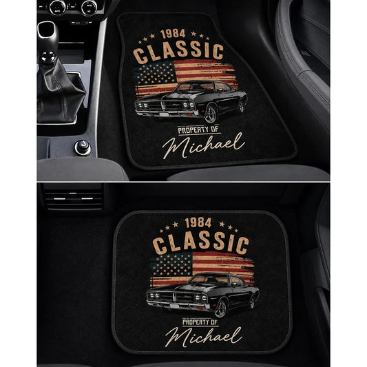 Personalized Car Floor Mats with Retro Classic Car Art, Meaningful Creative Gift for Dad