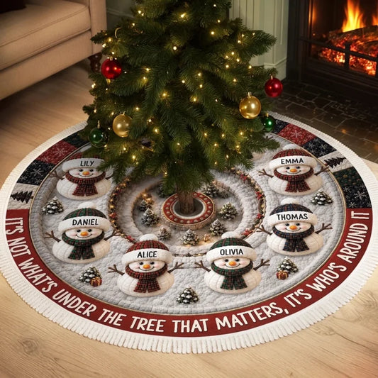 Custom Snowman Tree Skirt - Personalized Christmas Birthday Gifts For Mom, Dad, Brother, Sister - Wa