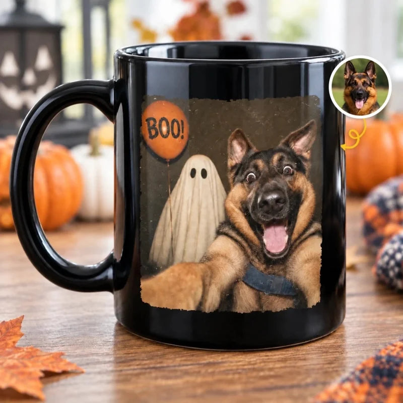Personalized Pet Selfie Funny Halloween Black Coffee Mug