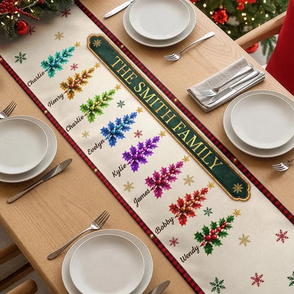 Personalized Holly Leaves Family Christmas Table Runner