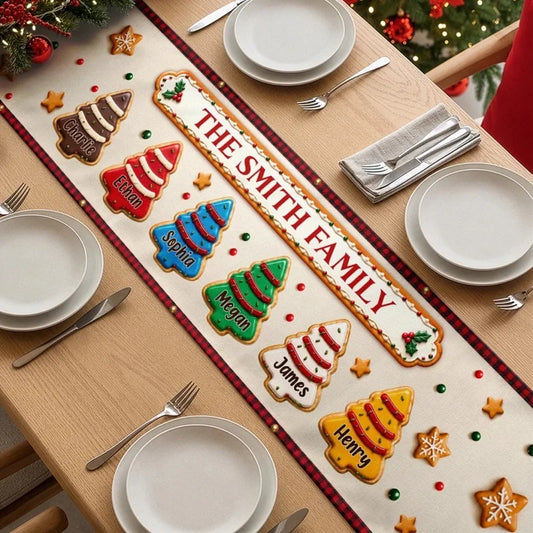 Personalized Christmas Cookie Tree Family Table Runner