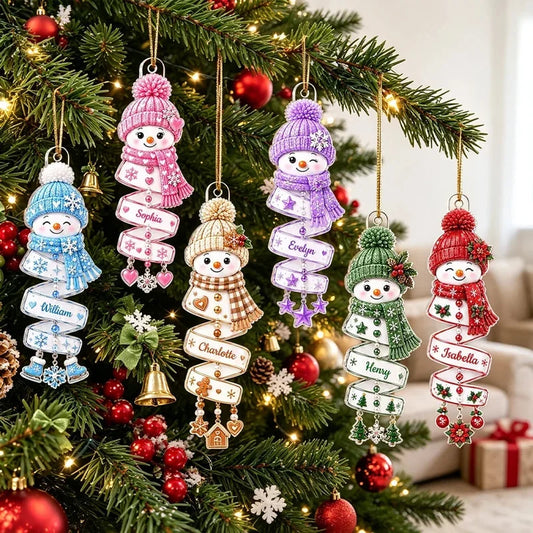 Personalized Colorful Spiral Snowman Acrylic Ornament