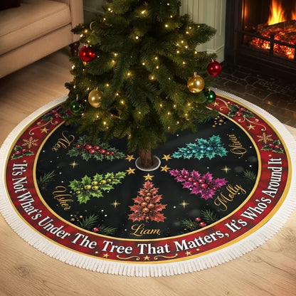 Personalized Winter Holly Family Christmas Tree Skirt