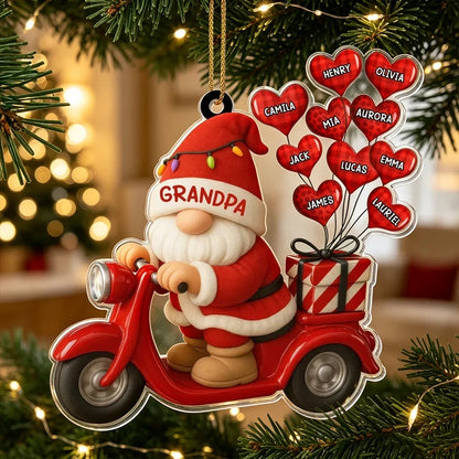 Grandpa Christmas Acrylic Ornament, Santa Riding a Red Scooter, Personalized Creative Gift from Family