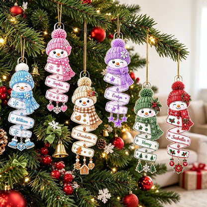 Personalized Acrylic Ornament, Colorful Spiral Snowman on a Christmas Tree, Unique Gift for Kids and Family