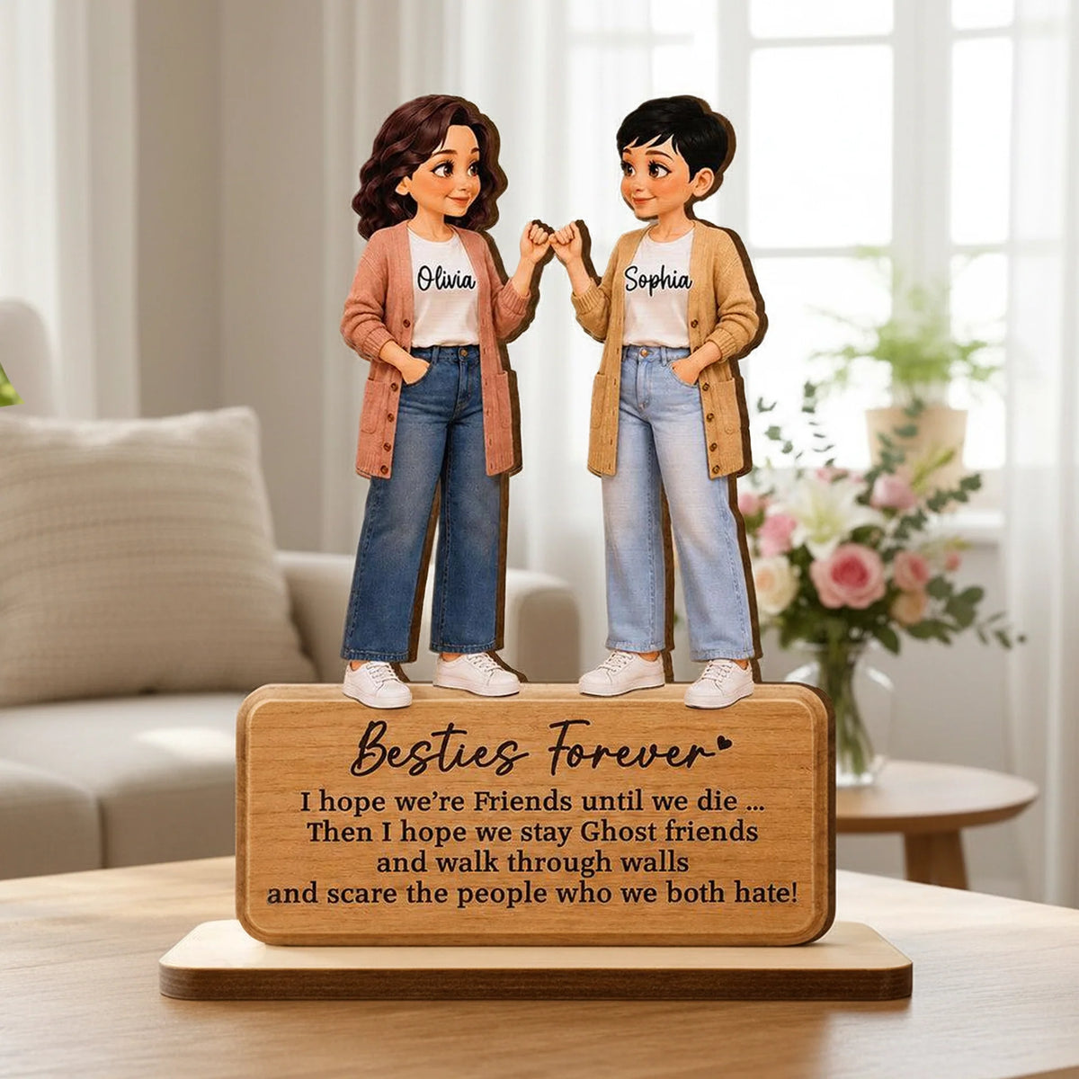 Personalized 2-Layer Wooden Plaque, Pinky Promise Friends Forever, Unique Gift for a Close Friend