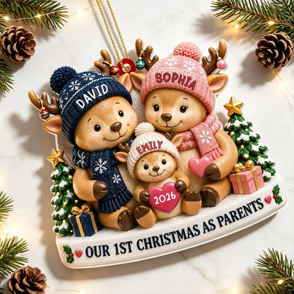 First Christmas as Parents Acrylic Ornament, Huddled Reindeer Family Keepsake, Creative Gift for Family