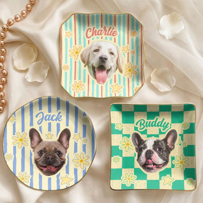 Personalized Pet Photo Jewelry Dish, Colorful Retro Dog Portrait, Unique Gift for Dog Mom