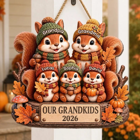 Personalized Little Acorn Crew Squirrels Wood Sign