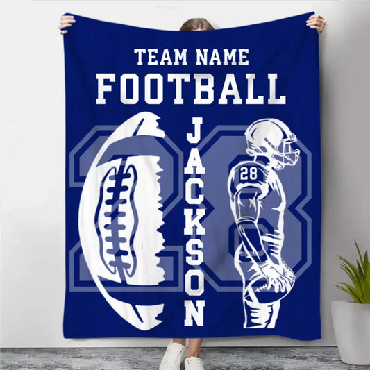 Custom Football Player Name & Jersey Number Blanket - Personalized Team Keepsake