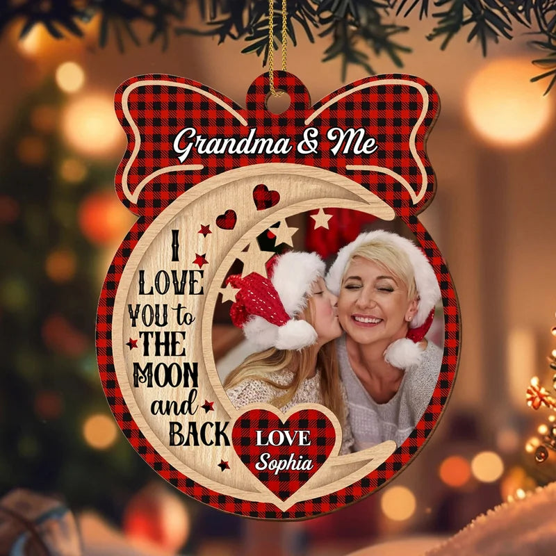 Personalized Moon Back Grandma Wooden Ornament