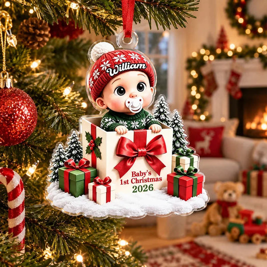 Personalized Baby First Christmas Gift Box Ornament