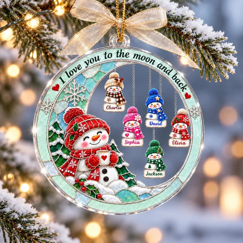 Personalized Snowman Grandma Grandkids Moon Ornament