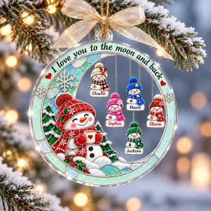 Personalized Snowman Grandma Grandkids Moon Ornament