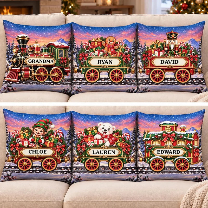 Personalized Grandma Train Holiday Throw Pillow