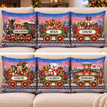 Personalized Grandma Train Holiday Throw Pillow