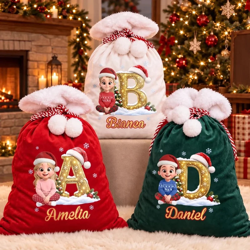 Personalized Merry Hearts Kids Names Gift Sack