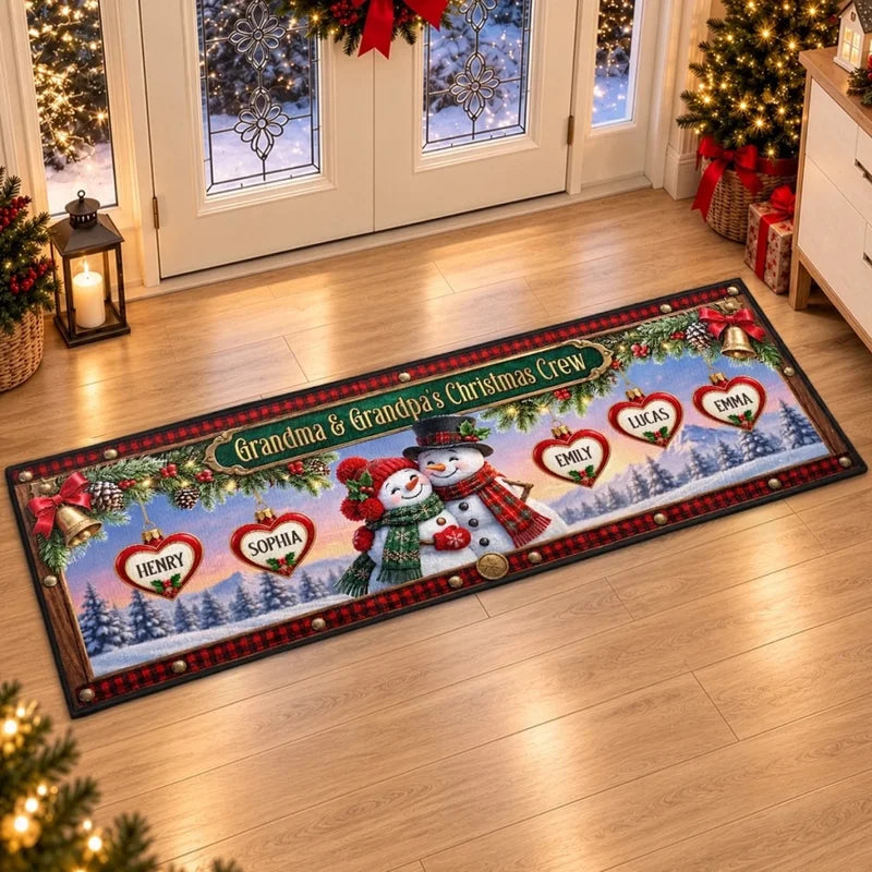 Personalized Snowman Crew Christmas Runner Rug