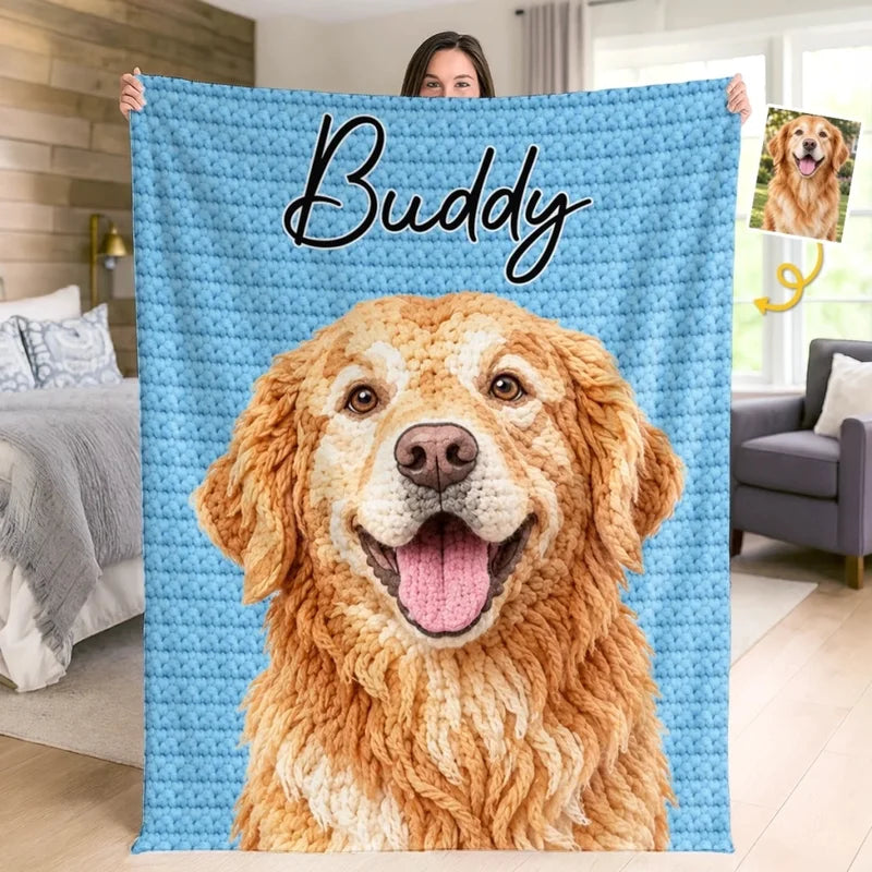 Personalized Warmest Friend Pet Photo Crochet Blanket