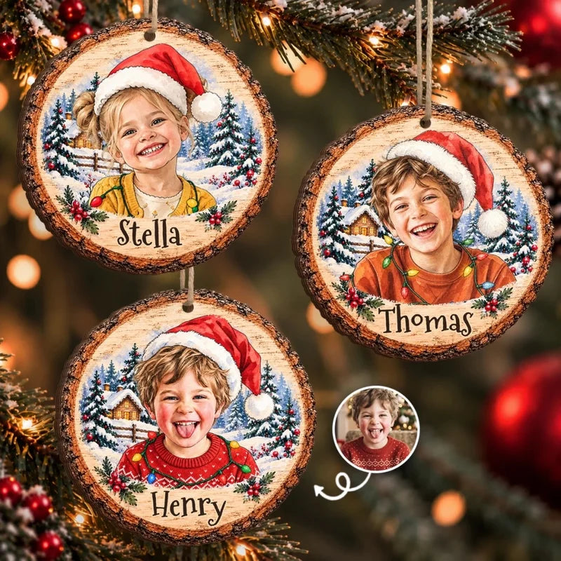 Custom Photo Christmas Gifts for Kids - Personalized Wooden Ornament