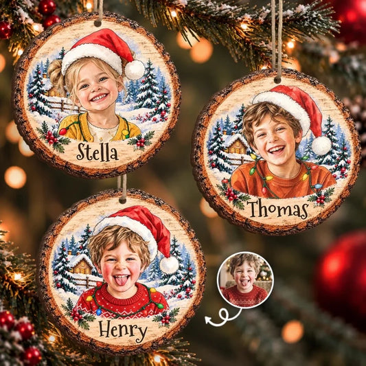Custom Photo Christmas Gifts for Kids - Personalized Wooden Ornament