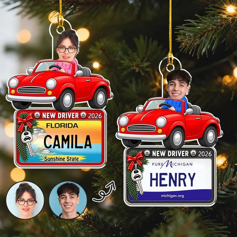 Custom Family Ornament, Christmas Gift for Family Members •  New Driver This Year - Personalized Acr