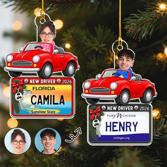 Custom Family Ornament, Christmas Gift for Family Members •  New Driver This Year - Personalized Acr