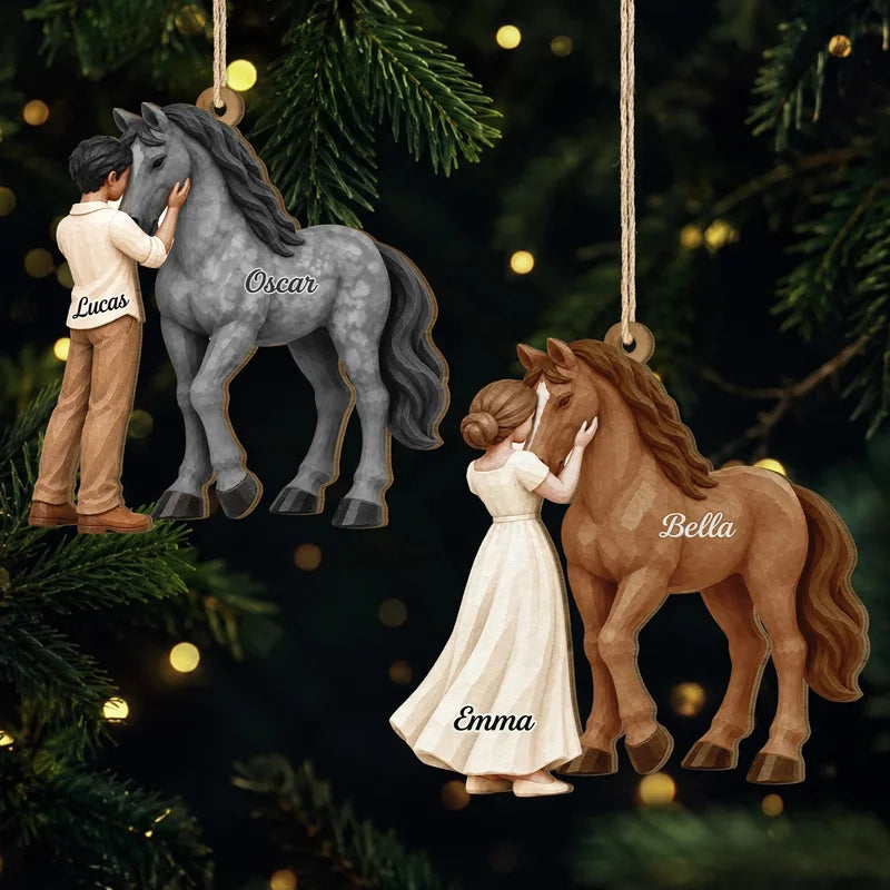 Custom Girl and Horse Wooden Ornament - Personalized Name Keepsake Gift for Horse Lovers