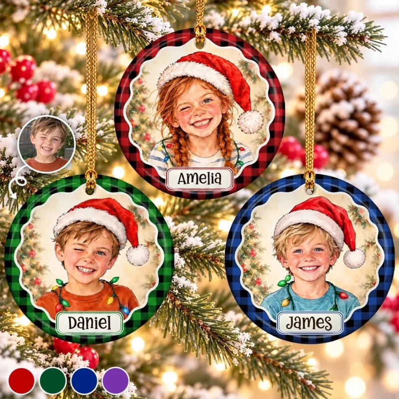 Custom Photo Christmas Gifts for Kids - Personalized Ceramic Ornament