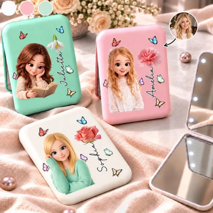 Custom Photo Name Birth Month Flower Gifts For Women And Girls - Personalized LED Compact Makeup Mir