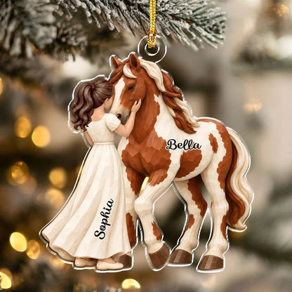 Personalized Girl and Horse Christmas Acrylic Ornament 2D Flat Equestrian Christmas Keepsake Gift CH