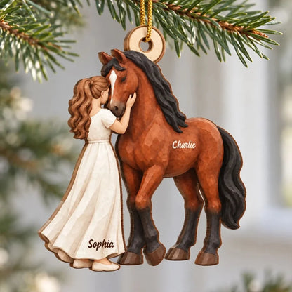 Girl Loves Her Horse 2D Flat - Personalized Wooden Ornament - Christmas Keepsake Gift For Horse Love